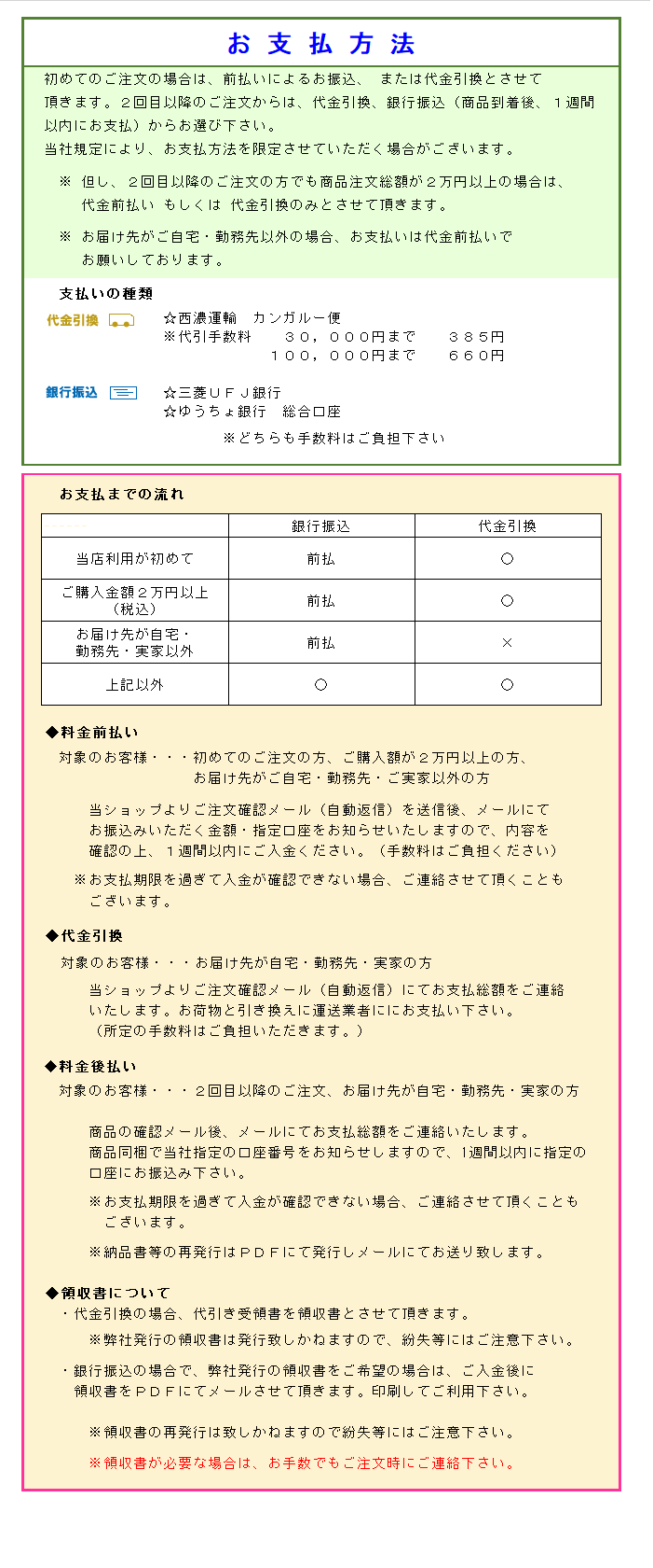 お支払い方法